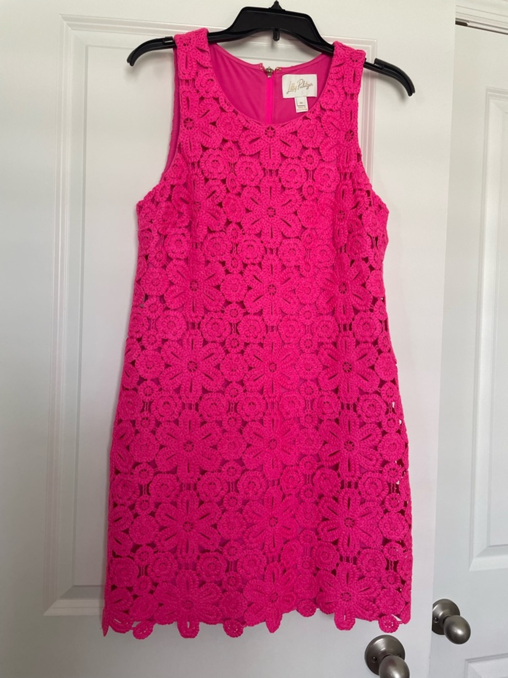 Lilly Pulitzer Hot Pink Floral Crochet Sleeveless Shift Dress